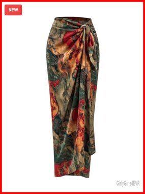 Women's Summer Wrap Maxi Skirt Twist Knot High Waisted Split Long Skirt